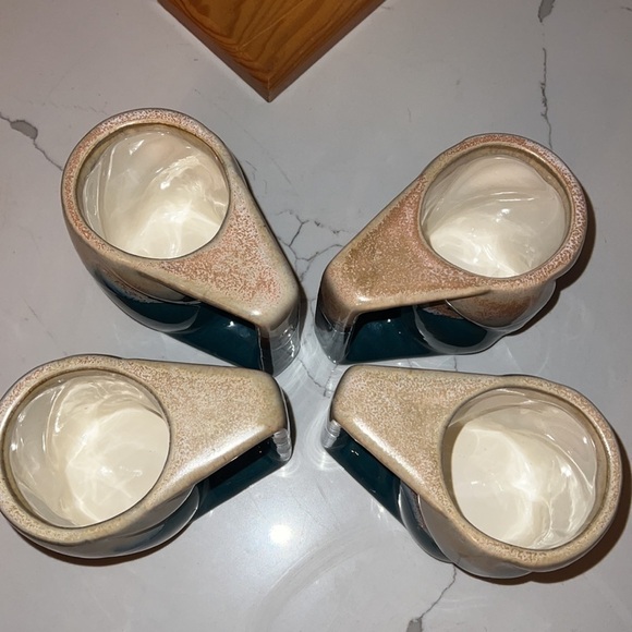 Set of 4 Vintage Padilla Glazed Ombré Ceramic Mugs w/ Wood Stacking Rack - Picture 3 of 10